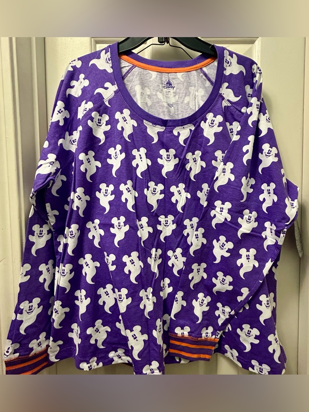 NWT Disney Retro Mickey Mouse Ghost  Long Sleeve Pajama set with Orange Trim